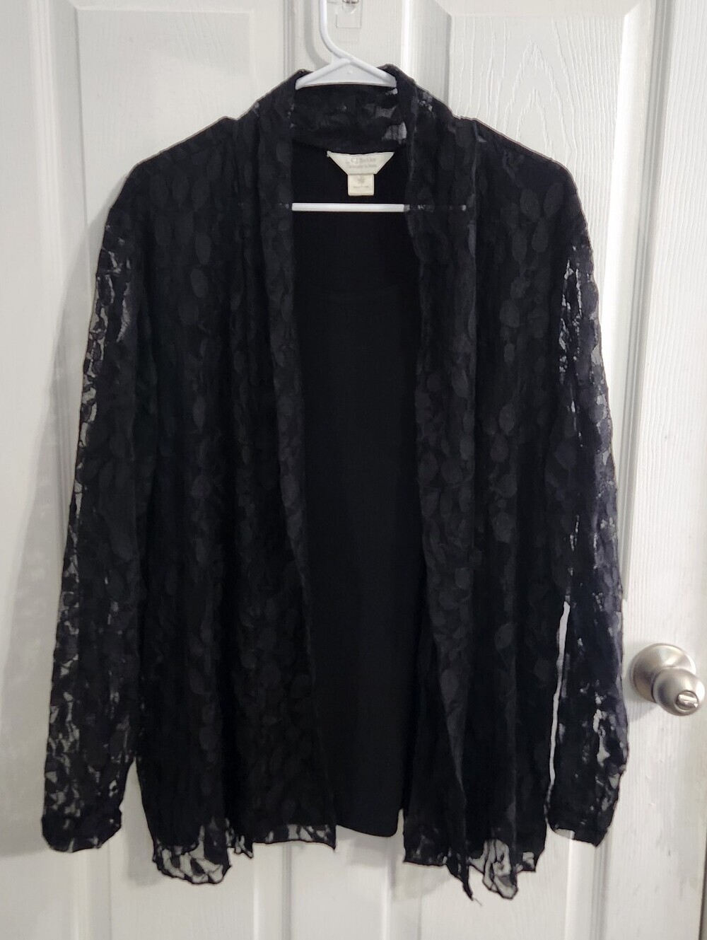 Black blouse floral lace overlay sheer whimsigoth soft romantic cardigan size 2x